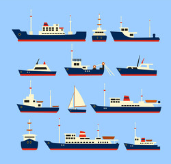 Wall Mural - Ships set. Silhouettes of various ships and yachts.