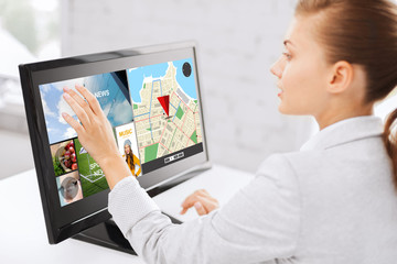 Sticker - businesswoman with computer touchscreen in office