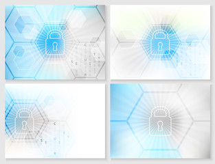Poster - set of abstract technological background with global security concept.
