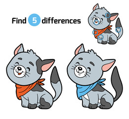 Wall Mural - Find differences for children (gray cat)