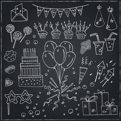 Birthday party doodles elements background.