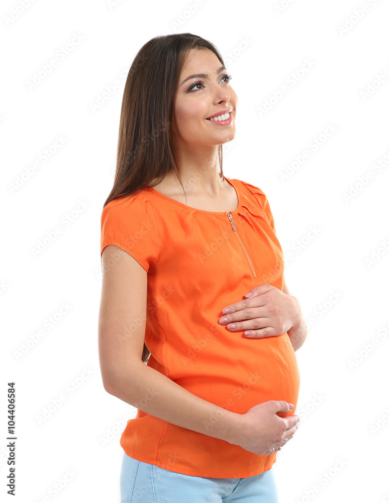 Beautiful pregnant woman isolated on white