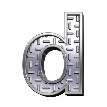 One lower case letter from steel tread plate alphabet set, isolated on white. Computer generated 3D photo rendering.