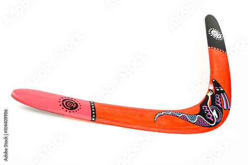 Fotomural One wooden painted colorful boomerang over white