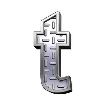 One lower case letter from steel tread plate alphabet set, isolated on white. Computer generated 3D photo rendering.