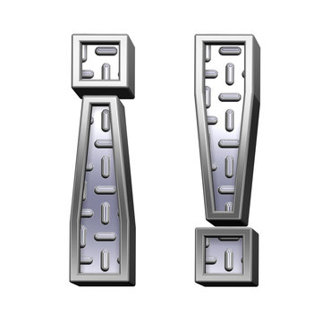 Exclamation mark from steel tread plate alphabet set, isolated on white. Computer generated 3D photo rendering.