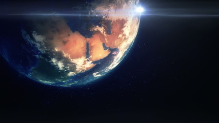spinning earth wit light flare