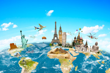 Wall Mural - Famous monuments of the world surrounding planet Earth