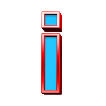 One lower case letter from blue glass with red frame alphabet set, isolated on white. Computer generated 3D photo rendering.
