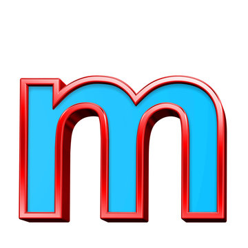 One lower case letter from blue glass with red frame alphabet set, isolated on white. Computer generated 3D photo rendering.