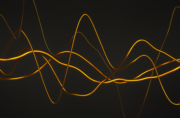 Poster - Abstract 3d rendering of glossy wavy lines. Dark background with surreal waves in empty space. Futuristic shape.