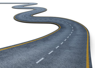 winding road isolated on white background. disappearing into the distance. the two-lane road with la