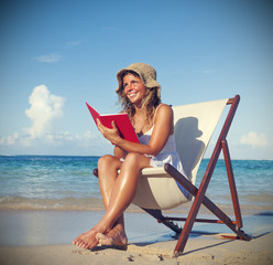 Wall Mural - Woman Relaxing on the Beach Tranquil Tropical Concept