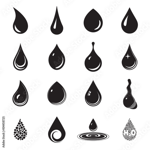 Fotografija Drop icons. Drop, aqua, fluid symbols. Black drop icons isolated