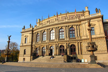 The Building Of Rudolfiunum Concert Halls On Jan Palach Square In Prague, Czech Republic. Czech Philharmonic Orchestra.
