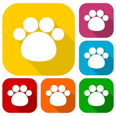 Canvas Print - Paw Print With Long Shadow icons set