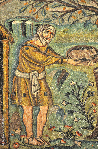 Ancient byzantine mosaic of Abraham and God Poster