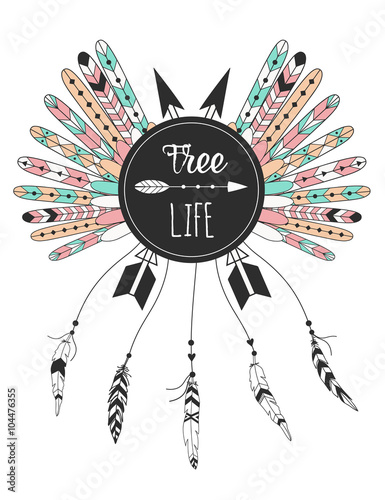 recznie-rysowane-zestaw-plemiennych-pior-native-american-plakat