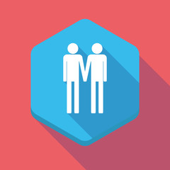 Sticker - Long shadow hexagon icon with a gay couple pictogram