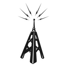 Vector Illustration Icon Of A Radio Tower Silhouette.
Black Telecommunications Signal Transmitter.