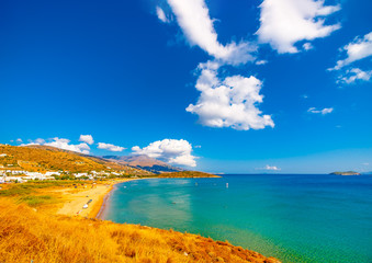 Wall Mural - The beautiful beach of Aghios Petros near Gavrio at Andros island in Greece