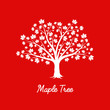 Beautiful white maple tree silhouette on red background. Infographic modern vector sign. 
Premium quality illustration logo design concept.
