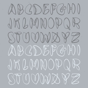 Hand Drawn Alphabet. Hand Brushed Unforced Bubble Alphabet. 