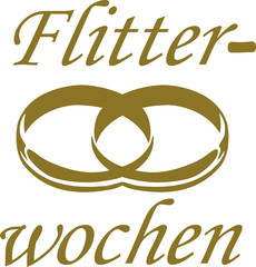 Wall Mural - Honeymoon word with wedding rings - german