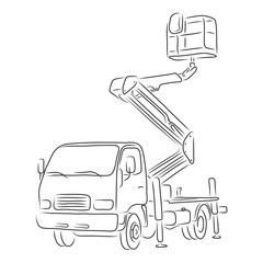 Outline of bucket truck, vector illustration