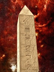 Wall Mural - monolith in the temple of karnak and infrared galactic center (e