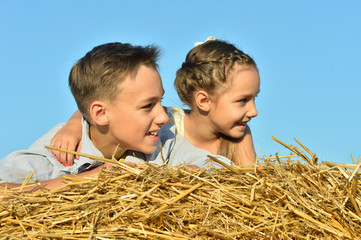 Wall Mural - Happy kids   in field at summer