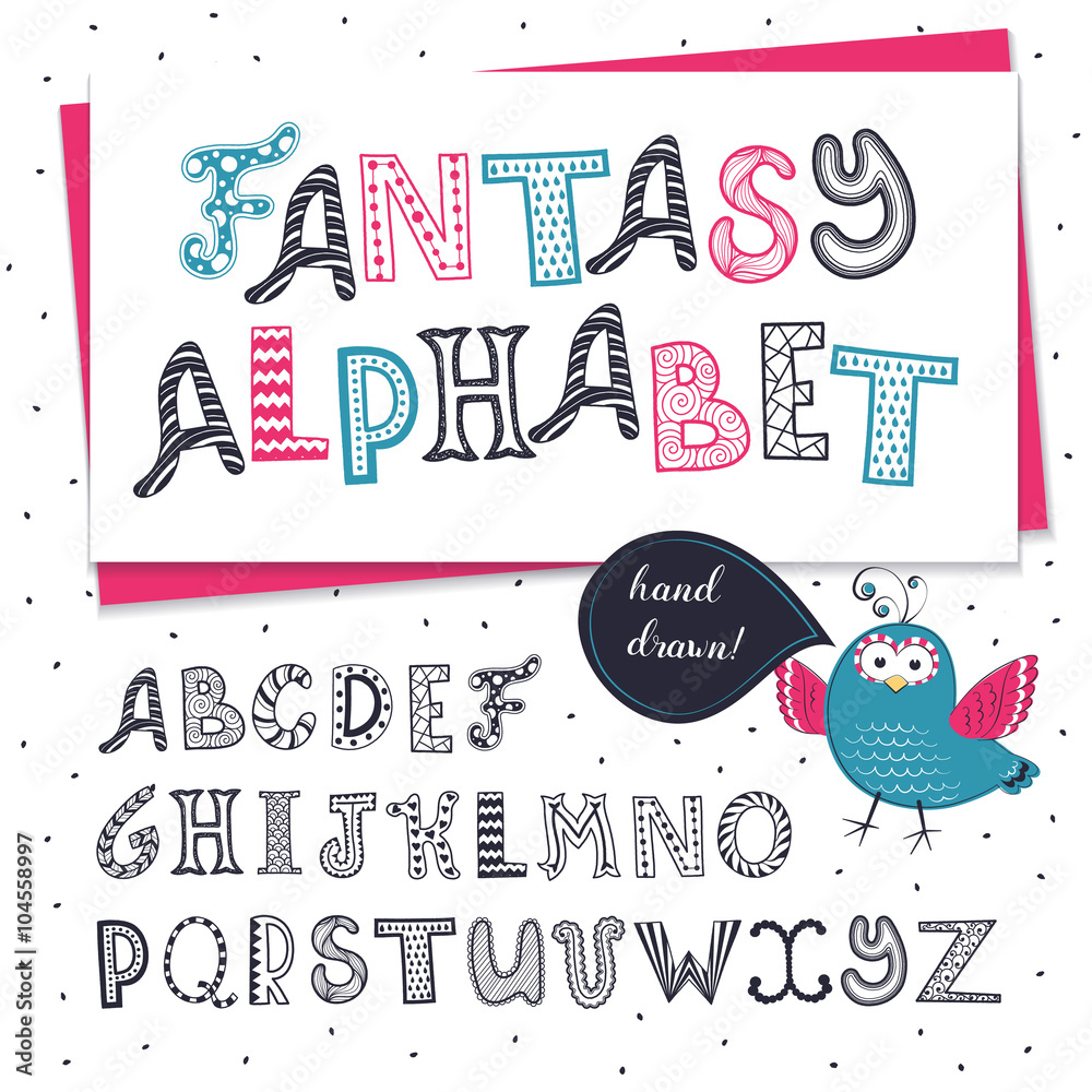 Fantasy hand drawn letters set isolated on white background.. Handmade ...