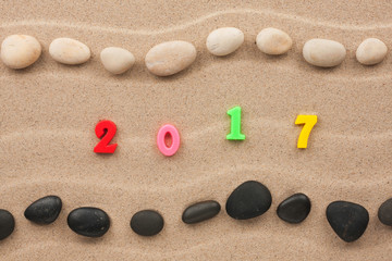 Wall Mural - New year 2017 written in the sand