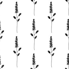 Abstract vector seamless floral black white background of hand drawn lines. Floral pattern