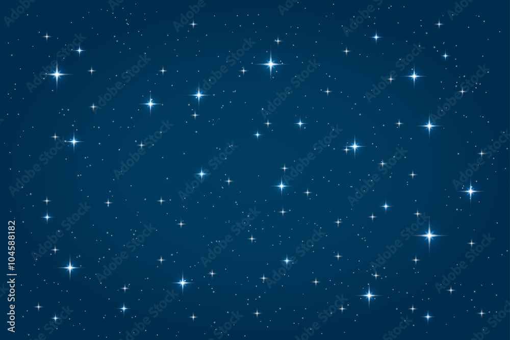 Blue night starry background. Vector horizontal design template - obrazy, fototapety, plakaty 