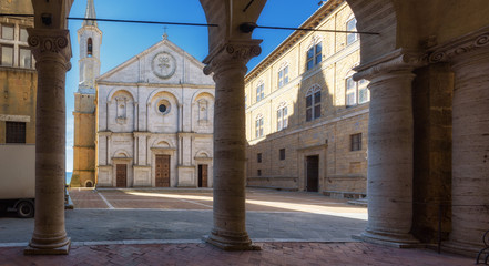 Wall Mural - Famous square in front of Duomo in Pienza, ideal Tuscan town, It