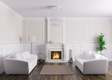 Classic Interior Of Living Room With Sofas And Fireplace 3d Rend