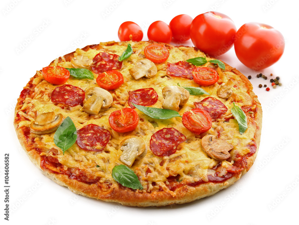 Delicious tasty pizza isolated on white
