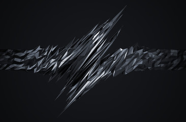 Poster - Abstract 3d rendering of chaotic surface. Background with futuristic polygonal shape. Noisy low poly metallic object.  