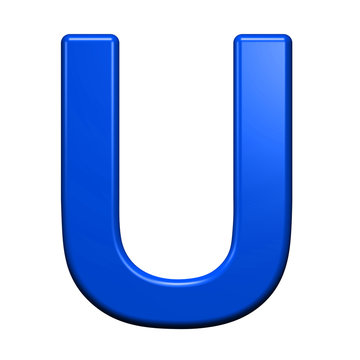 One letter from blue alphabet set, isolated on white. Computer generated 3D photo rendering.