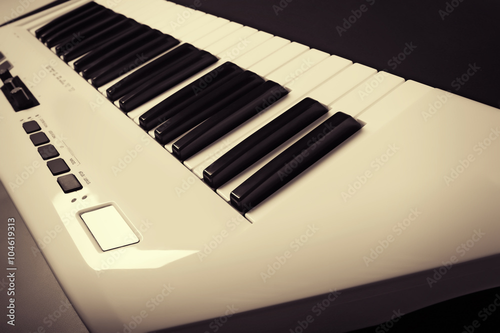 Keyboard of synthesizer closeup
