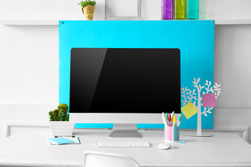 Sticker - Stylish workplace with computer and interior decorations