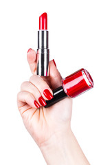 Poster - lipstick and nail polish in a hand