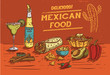 Hand drawn of Mexican food and drinks