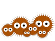 A cartoon illustration of a group of the prickly viruses