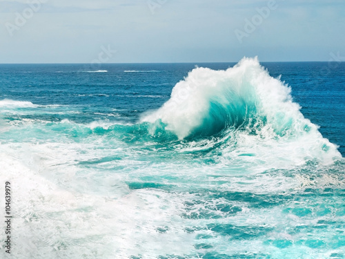 Turquoise Ocean Wave Breaking Rough Seas With Water Foam And Blue Sea Water Buy This Stock Photo And Explore Similar Images At Adobe Stock Adobe Stock