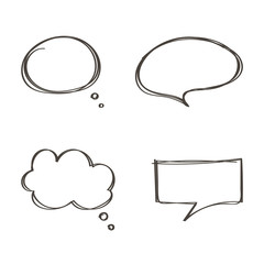 set of doodle, hand drawn speech bubbles set isolated on white background.