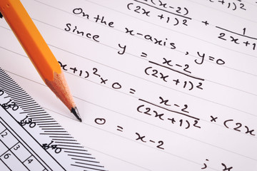 Mathematics, Equations close-up. Homework. Solving Mathematical Problem.