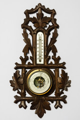 Antikes Barometer aus Holz, Wetterstation