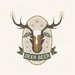 deer beer negative space concept grunge vector label